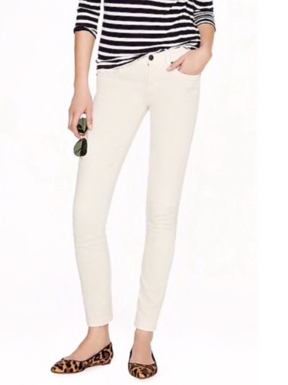 J. Crew Cream Toothpick Ankle Jeans Women’s Stretch Coastal Preppy Ivory Size 32